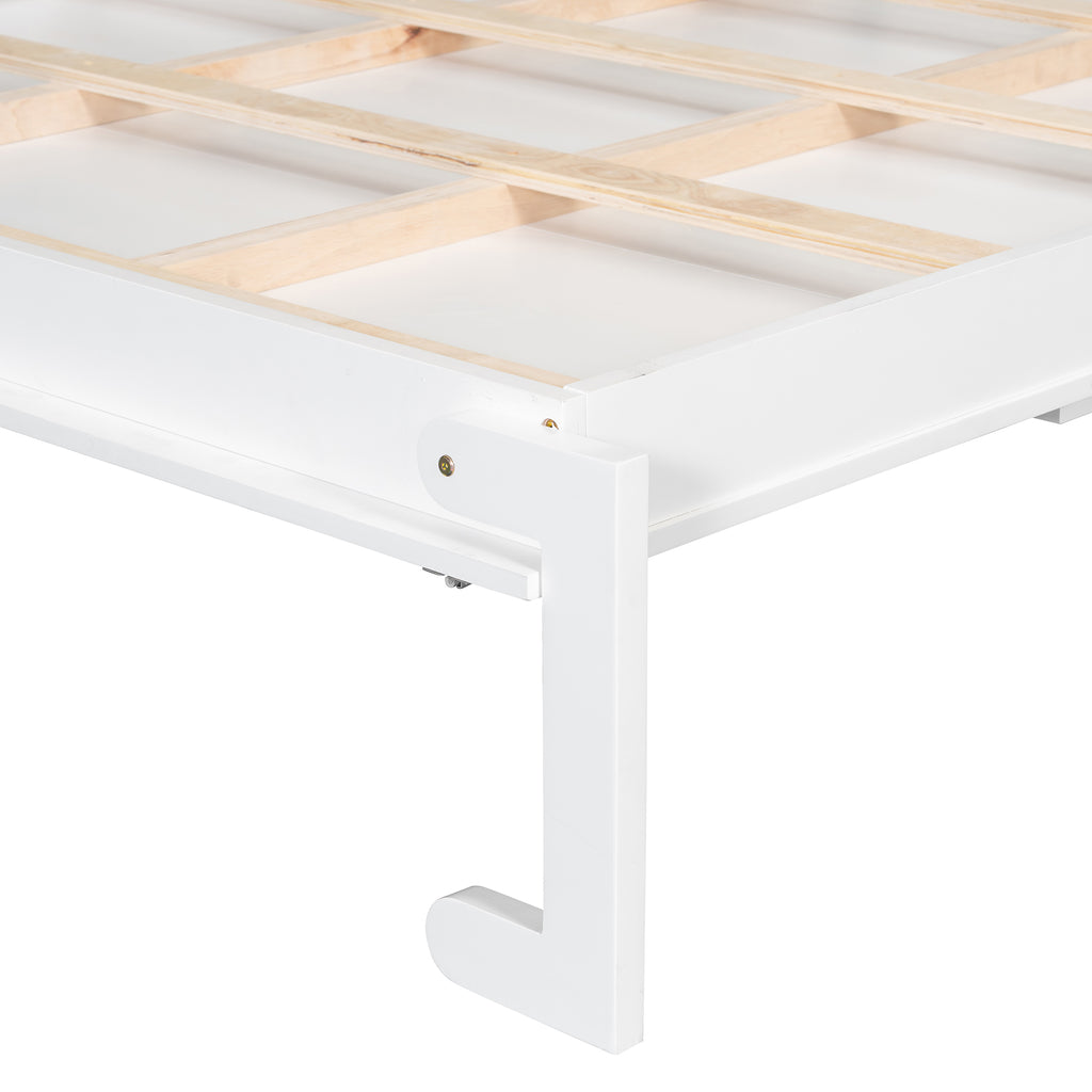 Queen Size Murphy Bed with USB ,Folding Storage Wall Bed Furniture for Bedroom,Office,Guest Room, White