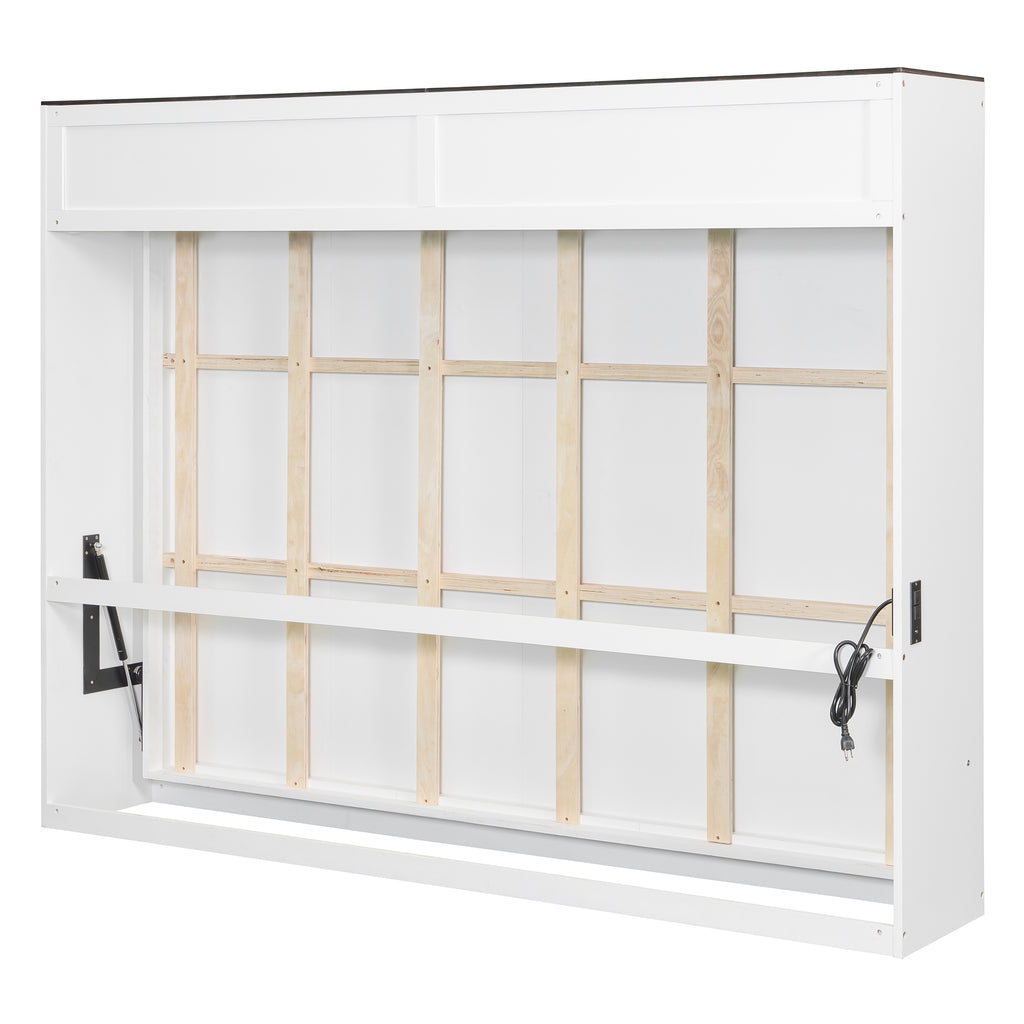 Queen Size Murphy Bed with USB ,Folding Storage Wall Bed Furniture for Bedroom,Office,Guest Room, White
