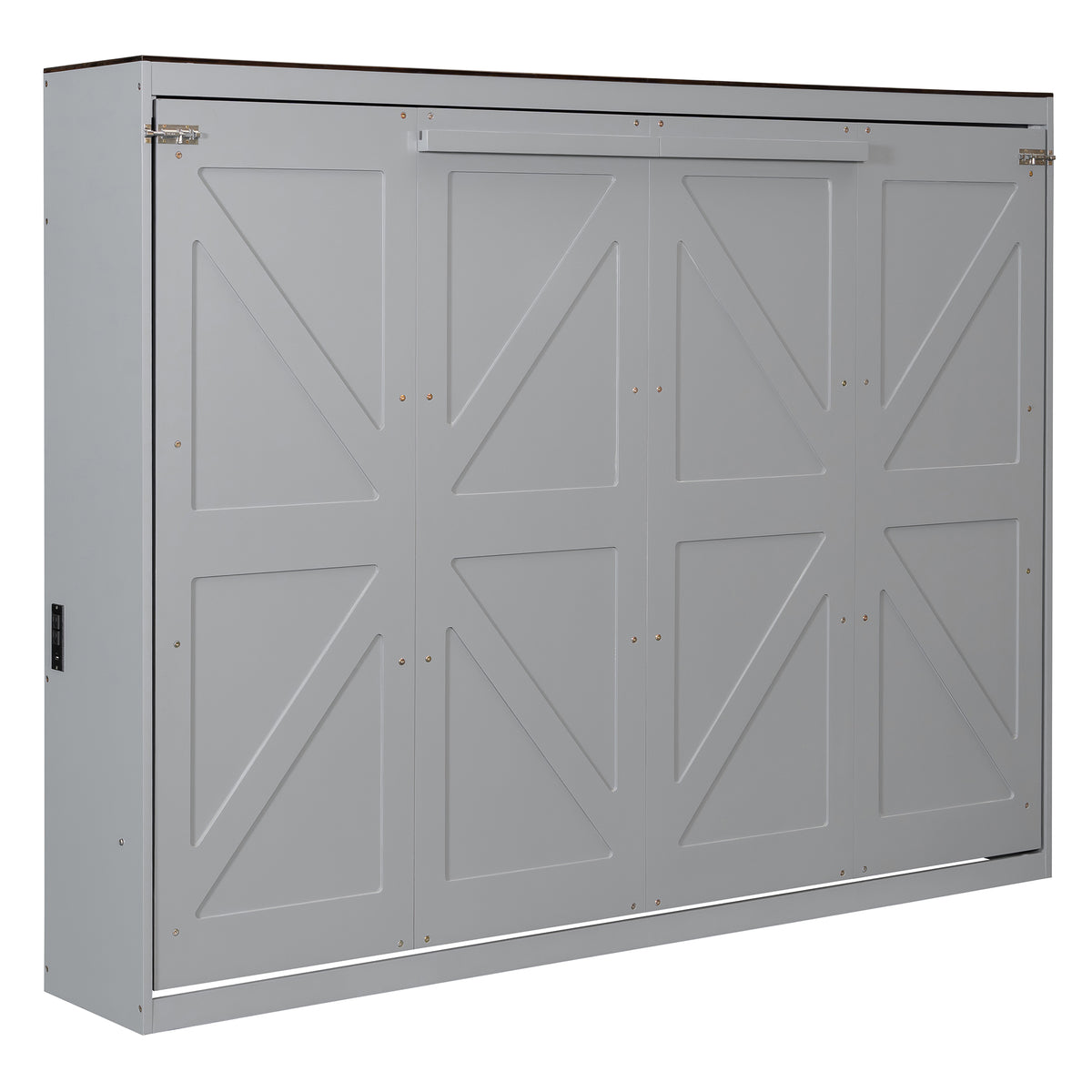 Queen Size Murphy Bed with USB ,Folding Storage Wall Bed Furniture for Bedroom,Office,Guest Room, Gray