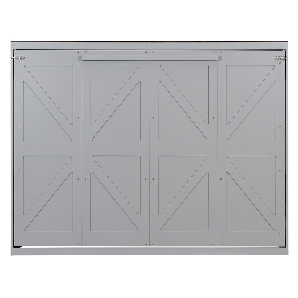 Queen Size Murphy Bed with USB ,Folding Storage Wall Bed Furniture for Bedroom,Office,Guest Room, Gray
