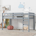 Twin Low Loft Bed Frame, Solid Wood Elevated Bed with Guardrail, Space Saving Loft Bed for Bedroom, Gray