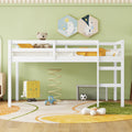 Twin Low Loft Bed Frame, Solid Wood Elevated Bed with Guardrail, Space Saving Loft Bed for Bedroom, White