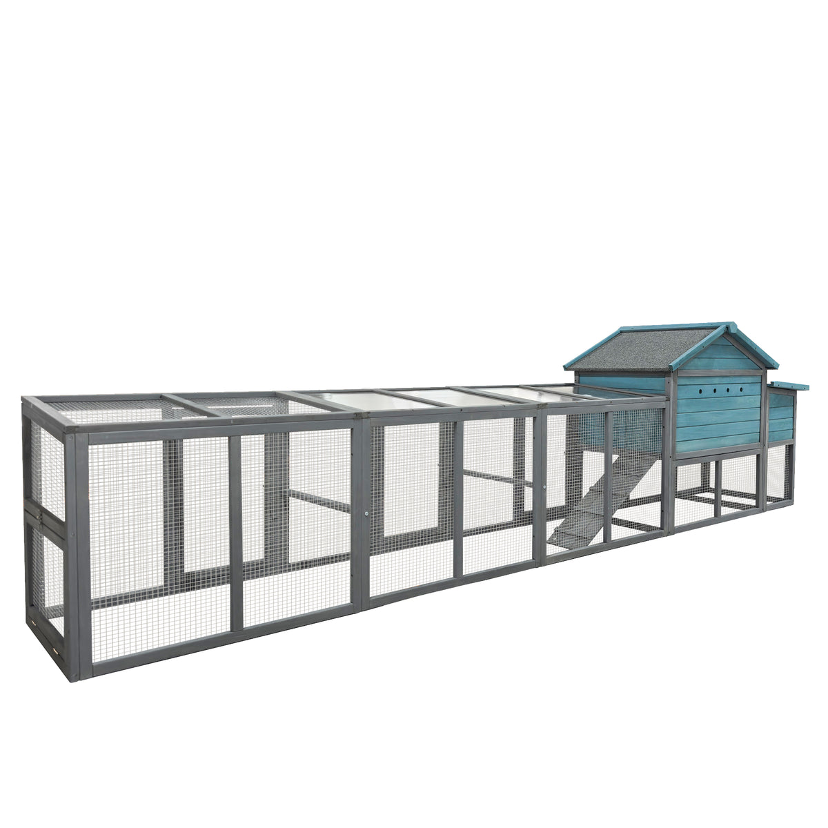 141＂Large Wooden Chicken Coop,21.2ft² Outdoor Hen House with Nesting Box,Wire Fence, Waterproof & Anti-UV Panel,Poultry Cage