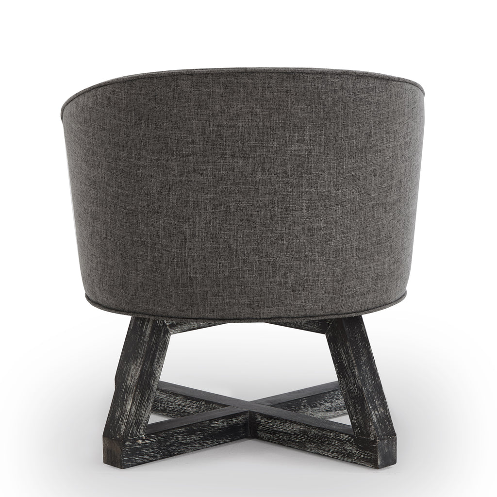 360° Swivel Accent Chair, Barrel Chair with Solid Wood Base, Linen Fabric Armchair, Dark Gray