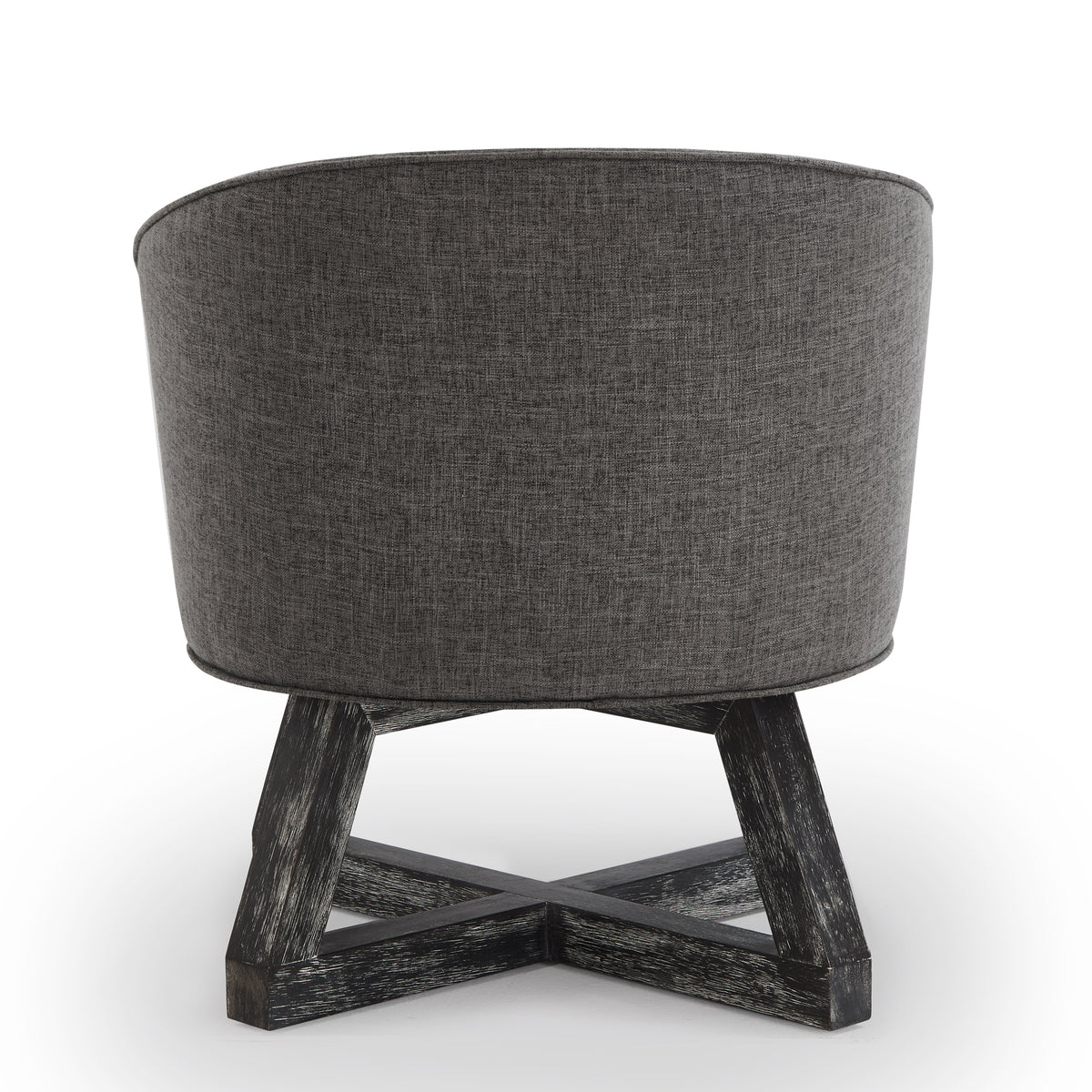360° Swivel Accent Chair, Barrel Chair with Solid Wood Base, Linen Fabric Armchair, Dark Gray