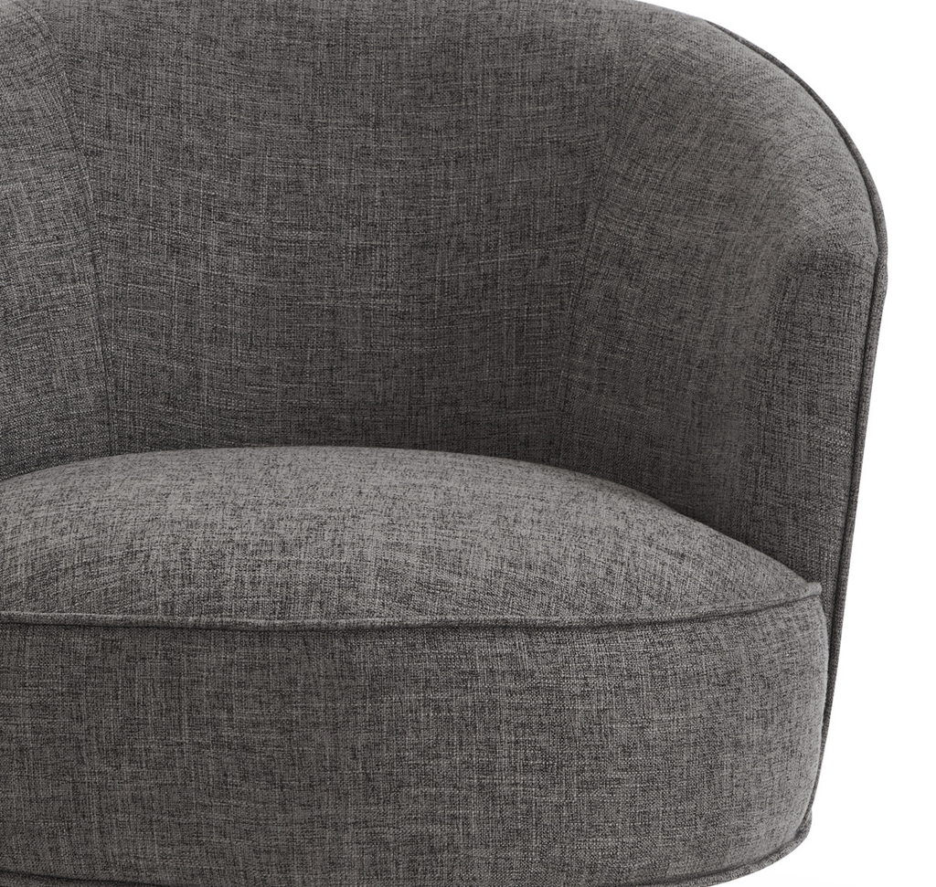 360° Swivel Accent Chair, Barrel Chair with Solid Wood Base, Linen Fabric Armchair, Dark Gray