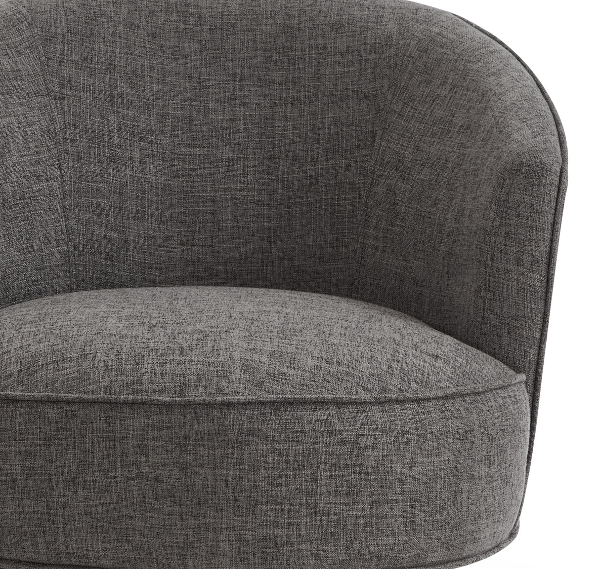 360° Swivel Accent Chair, Barrel Chair with Solid Wood Base, Linen Fabric Armchair, Dark Gray