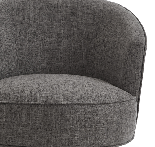 360° Swivel Accent Chair, Barrel Chair with Solid Wood Base, Linen Fabric Armchair, Dark Gray