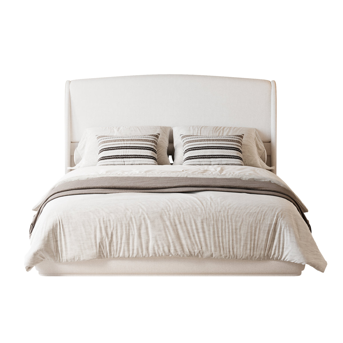 NYBOPAVIS Queen Size Upholstered Bed Frame with Wingback Headboard, Wooden Frame with Beige Linen Fabric, No Box Spring Needed, Easy Assembly