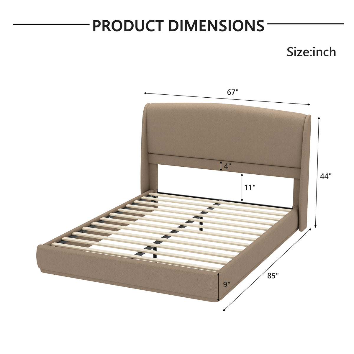 NYBOPAVIS Queen Size Upholstered Bed Frame with Wingback Headboard, Wooden Frame with Brown Linen Fabric, No Box Spring Needed, Easy Assembly