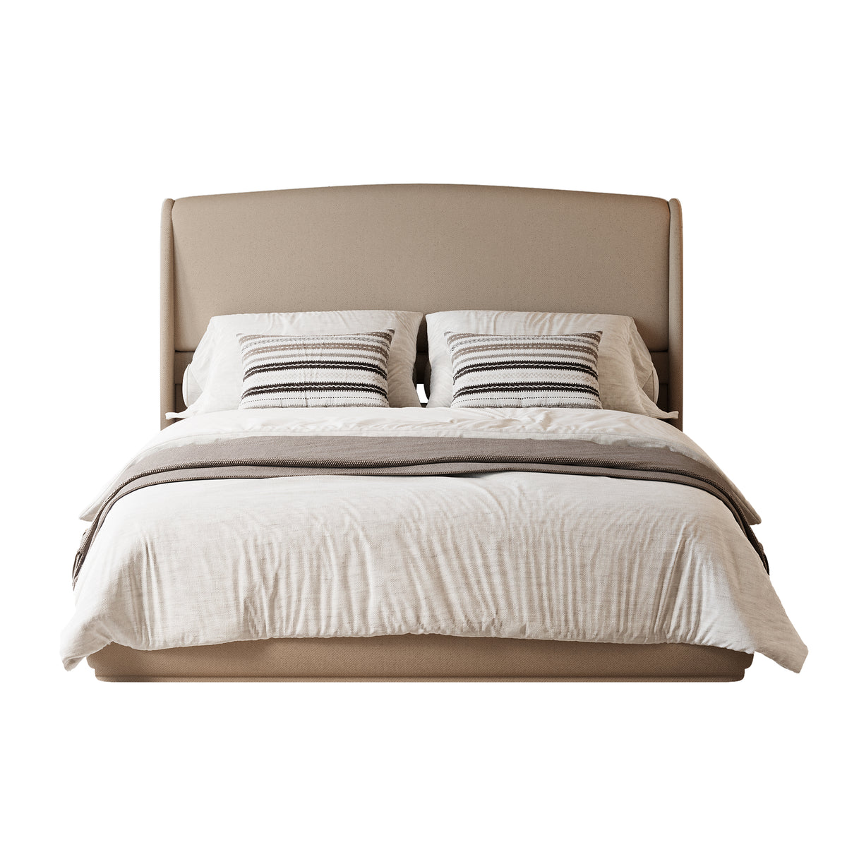 NYBOPAVIS Queen Size Upholstered Bed Frame with Wingback Headboard, Wooden Frame with Brown Linen Fabric, No Box Spring Needed, Easy Assembly
