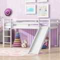 Twin Loft Bed with Slide, Solid Wood Elevated Bed Frame, Space Saving Loft Bed for Small Space Bedroom, White