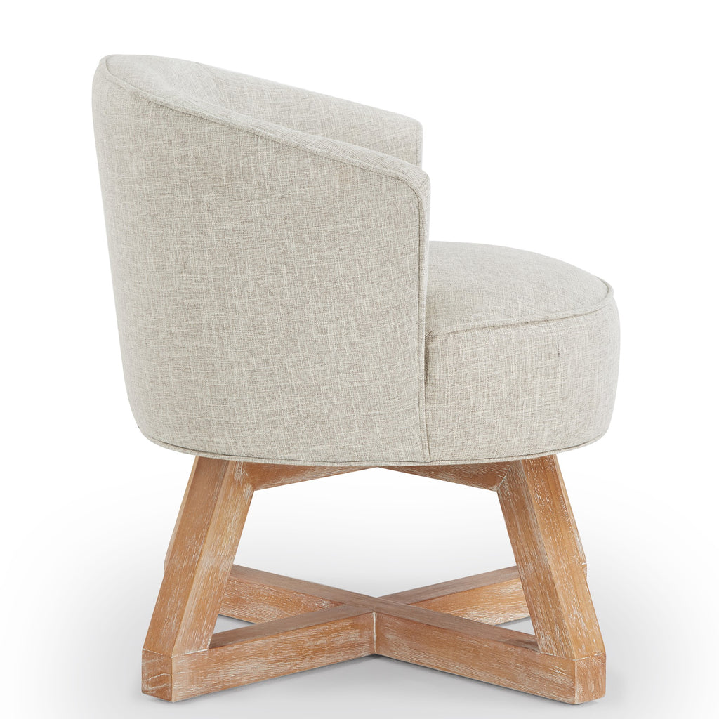 360° Swivel Accent Chair, Barrel Chair with Solid Wood Base, Linen Fabric Armchair, Light Gray