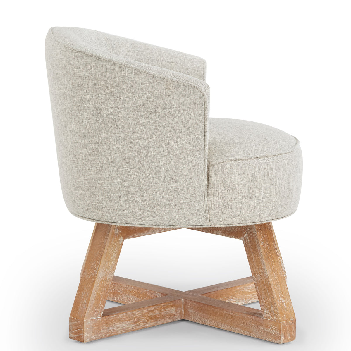 360° Swivel Accent Chair, Barrel Chair with Solid Wood Base, Linen Fabric Armchair, Light Gray