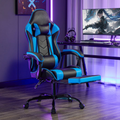Gaming Chair with Footrest & Headrest, Leather Ergonomic Office Computer Chair with Footrest and Lumbar Support, Black Blue