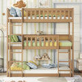 Triple Bunk Bed Frame, Convertible to 3 Single Beds, Solid Wood Bed with Ladders & Guardrails, Natural