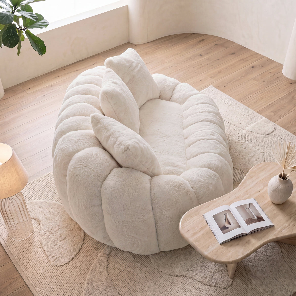75.5'' Oversized Velvet Upholstered Sofa Bed, Comfy Sleeper Chair Sofa Couch, Floral-shaped Boneless Couch, Chaise Lounge Chair Indoor, Loveseat Cloud Couches for Living Room, Beige