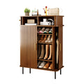 NYBOPAVIS 7-Tier Shoe Cabinet with Sliding Door, Storage Organizer with Adjustable Shelves, Freestanding Shoe Rack for Entryway, Walnut