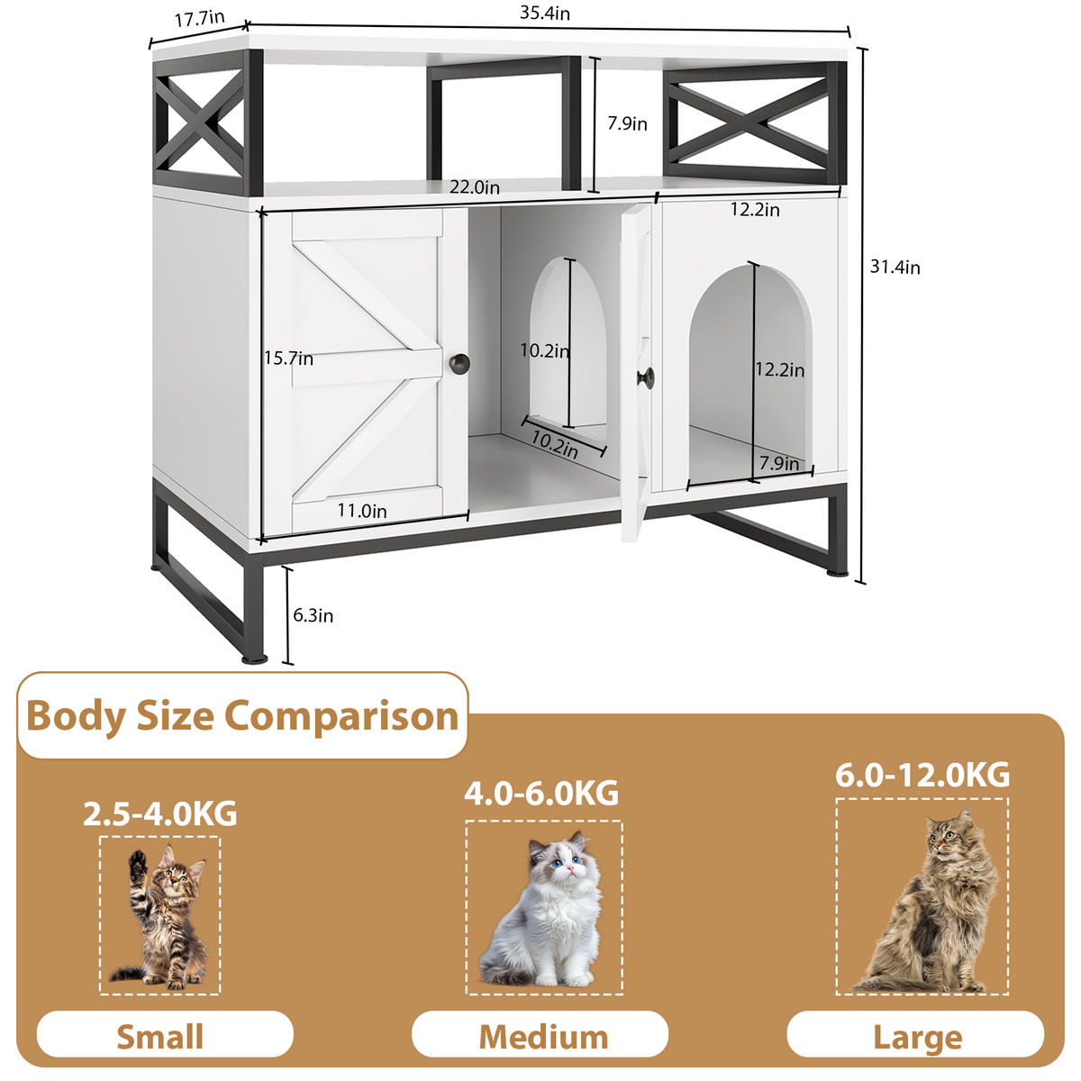 Hidden Cat Litter Box Enclosure Furniture with Adjustable Shelves,Wooden Cat Litter Box Furniture for Pet Supplies White