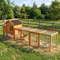 120" large Chicken Coop, Wooden Hen House with Run, Chicken Cage for 4-6 Chickens, Weatherproof Asphalt Roof, Nesting Box & Pull-Out Tray, Black