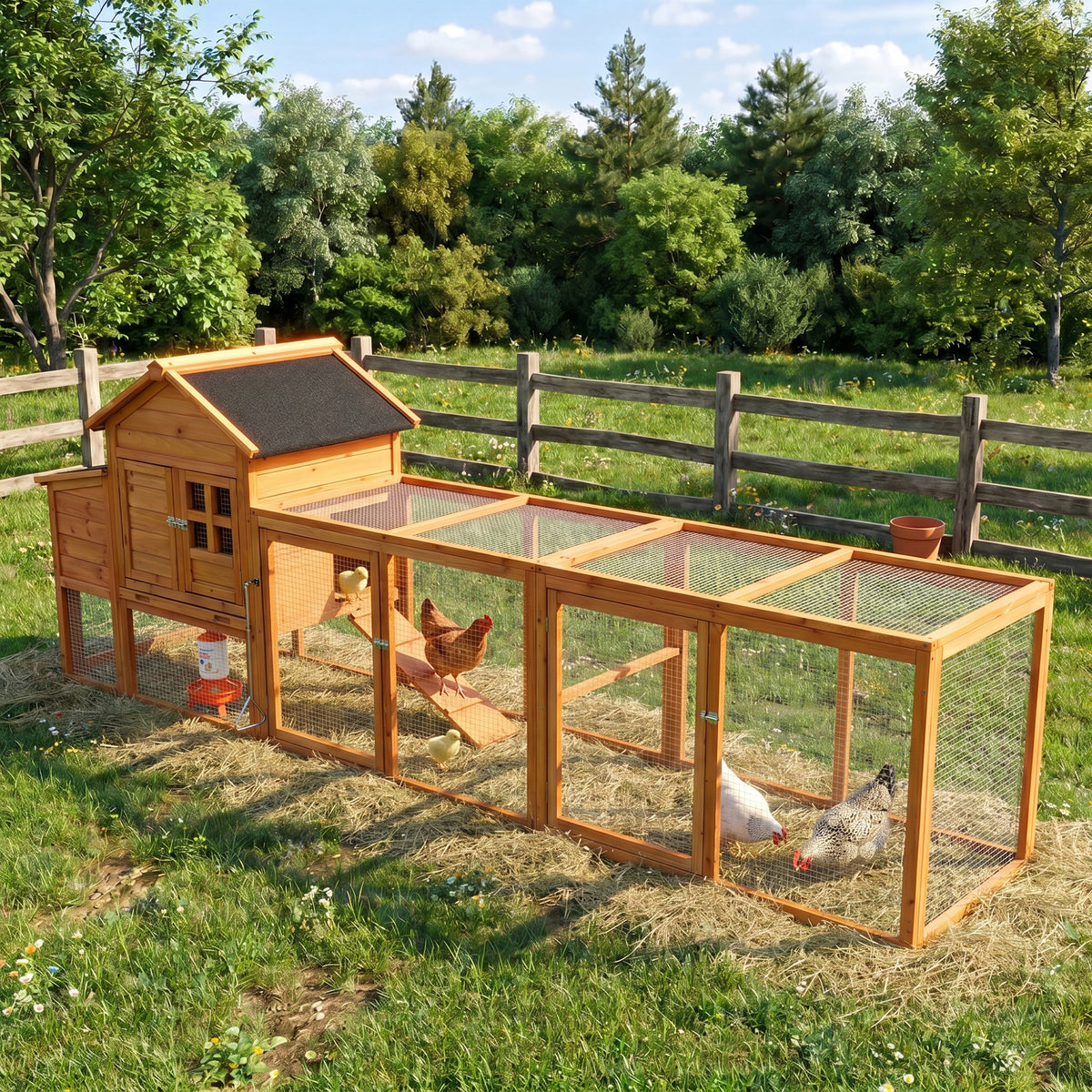 120" large Chicken Coop, Wooden Hen House with Run, Chicken Cage for 4-6 Chickens, Weatherproof Asphalt Roof, Nesting Box & Pull-Out Tray, Black