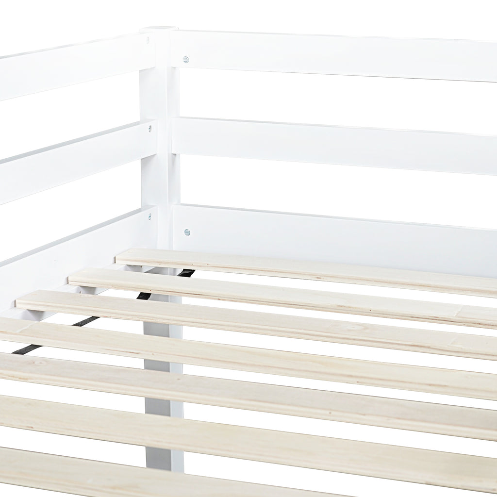 Twin Loft Bed with Slide, Solid Wood Elevated Bed Frame, Space Saving Loft Bed for Small Space Bedroom, White