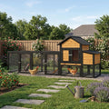Outdoor Wooden Chicken Coop with Run, 7 Doors, Pull-Out Tray, Nesting Box & Ramp – Backyard Poultry House for 2 – 4 Chickens, Expandable Design