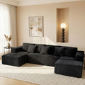132" U-Shaped Sectional Sofa, 6 seat Oversized Corduroy Couch, Lounge Sleeper with 3 Pillows for Living Room, No Assembly Black
