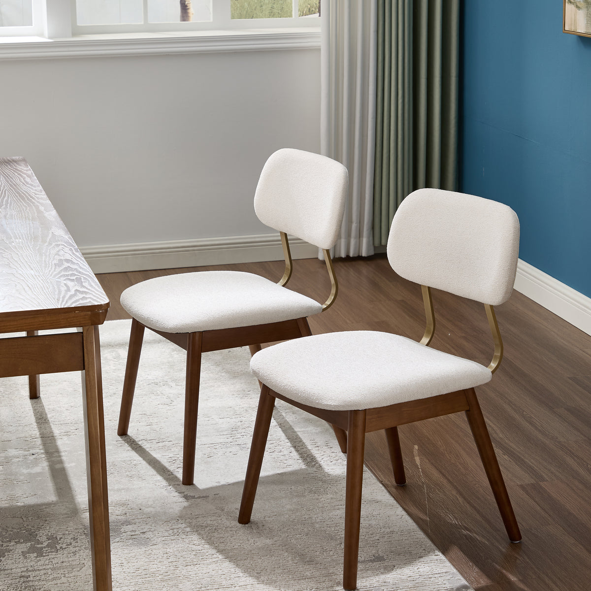 Wooden Dining Chairs Set of 2, Modern Upholstered Fabric Dining Chairs, Farmhouse Dining Room Kitchen Side Chairs, Beige