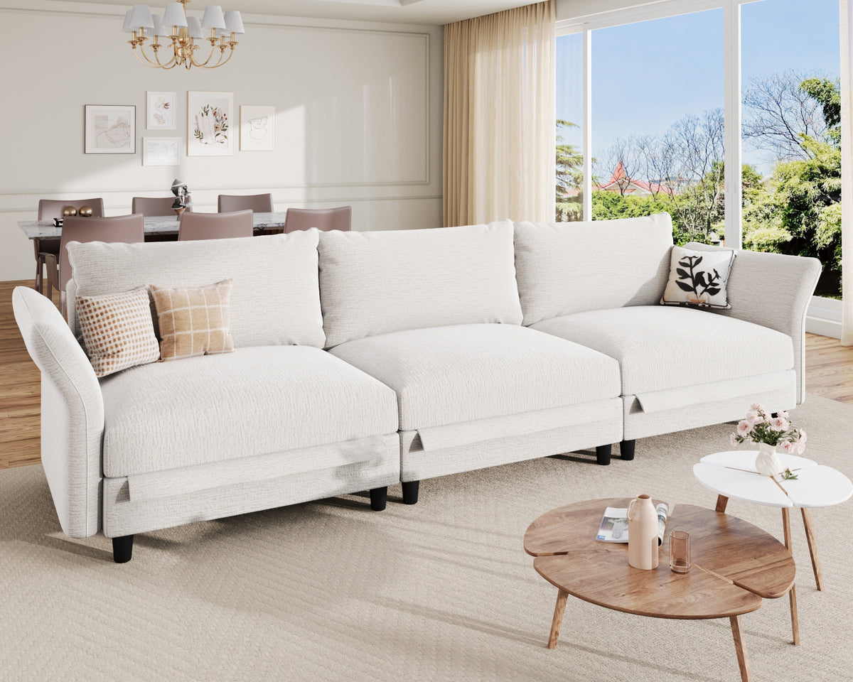 Modular Sectional Sofa with Storage Ottoman, 3 Seat Modular Sectional Couch, Oversized Deep Seat Chenille Sofa for Living Room