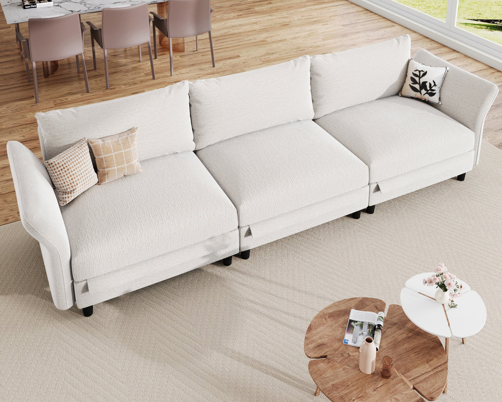 Modular Sectional Sofa with Storage Ottoman, 3 Seat Modular Sectional Couch, Oversized Deep Seat Chenille Sofa for Living Room