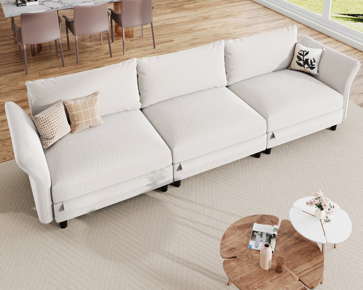 Modular Sectional Sofa with Storage Ottoman, 3 Seat Modular Sectional Couch, Oversized Deep Seat Chenille Sofa for Living Room