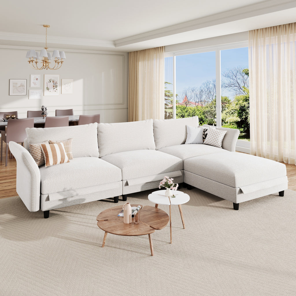 Modular Sectional Sofa with Storage Ottoman, 4 Seat Modular Sectional L Shaped Couch, Oversized Deep Seat Chenille Sofa for Living Room