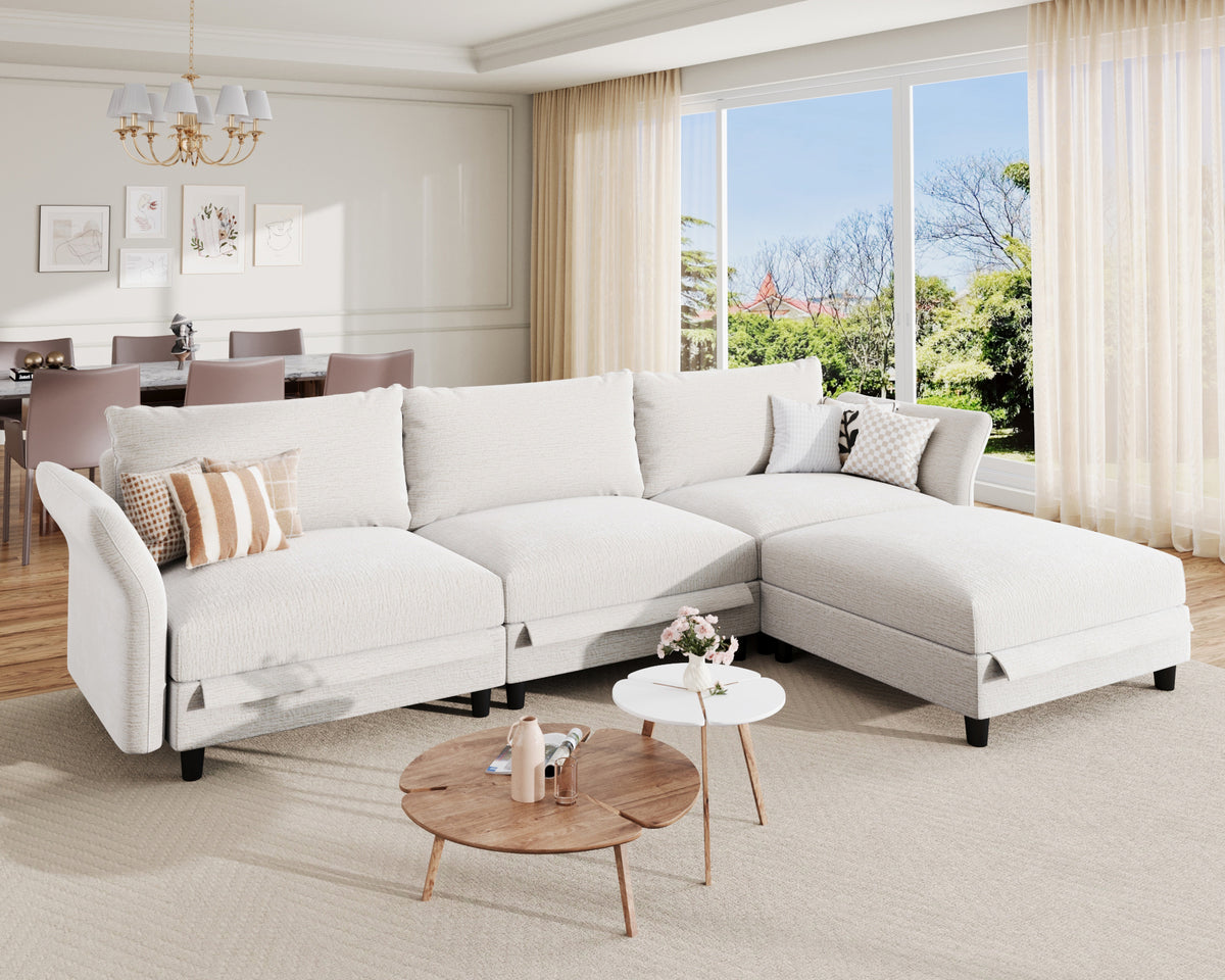 Modular Sectional Sofa with Storage Ottoman, 4 Seat Modular Sectional L Shaped Couch, Oversized Deep Seat Chenille Sofa for Living Room