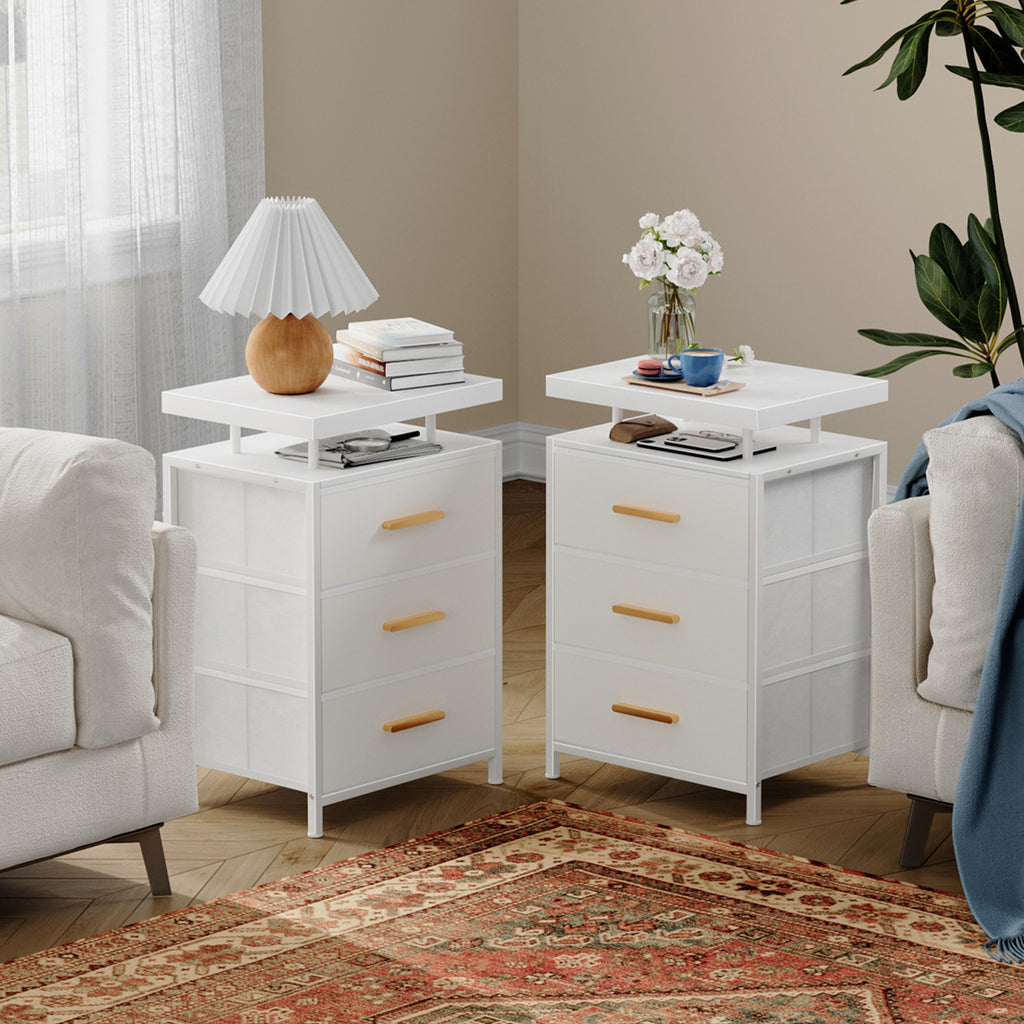 Smart LED Nightstand with 3 Drawers Modern Design Table for Bedroom, Closet, Dorm, White