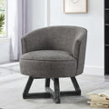 360° Swivel Accent Chair, Barrel Chair with Solid Wood Base, Linen Fabric Armchair, Dark Gray