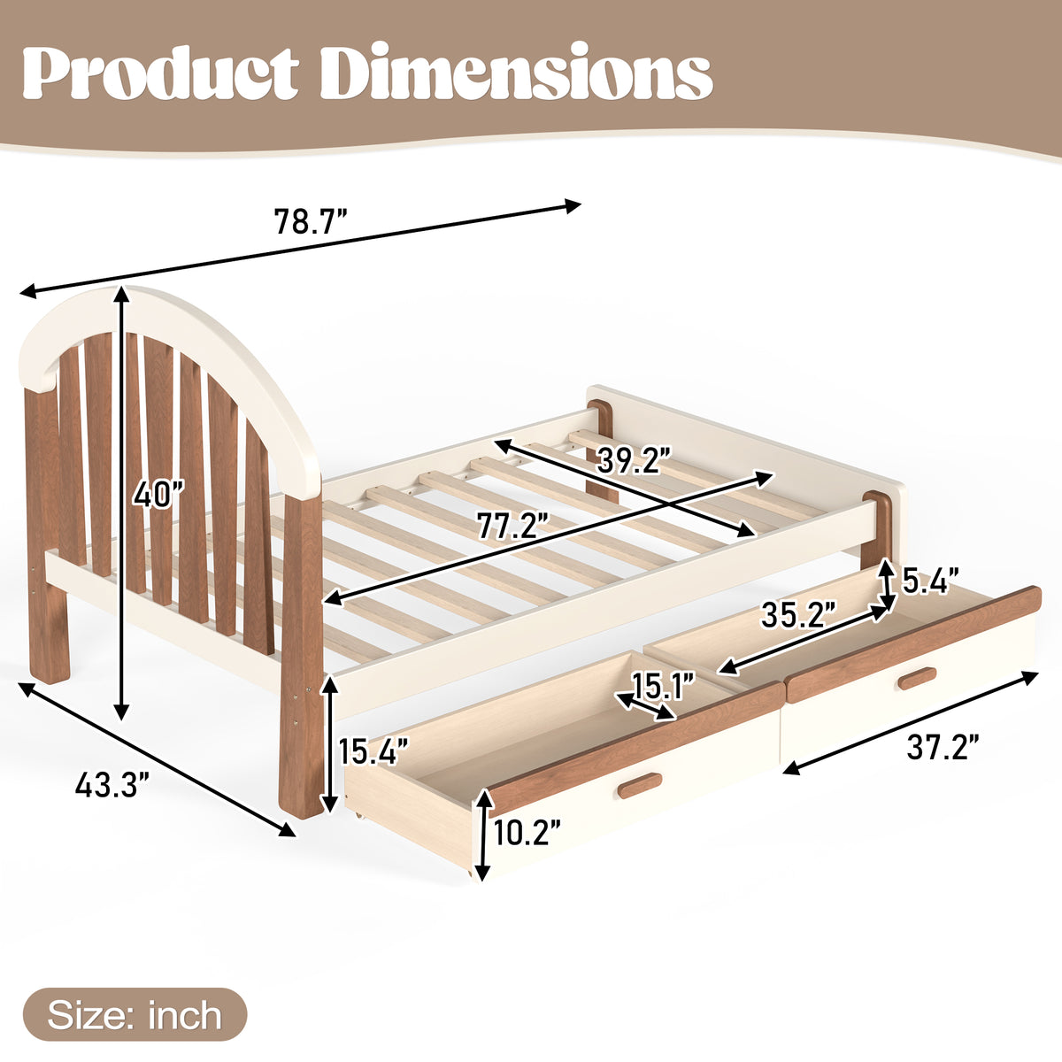NYBOPAVIS Twin Size Bed Frame, Wood Platform Bed with Storage Drawers, No Box Spring Required, Beige & Brown