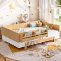 NYBOPAVIS Twin Size Floor Bed with Slats and Safety Guardrail, Montessori Floor Bed with Fence and Door, Easy Assemble Montessori Beds, White & Natural