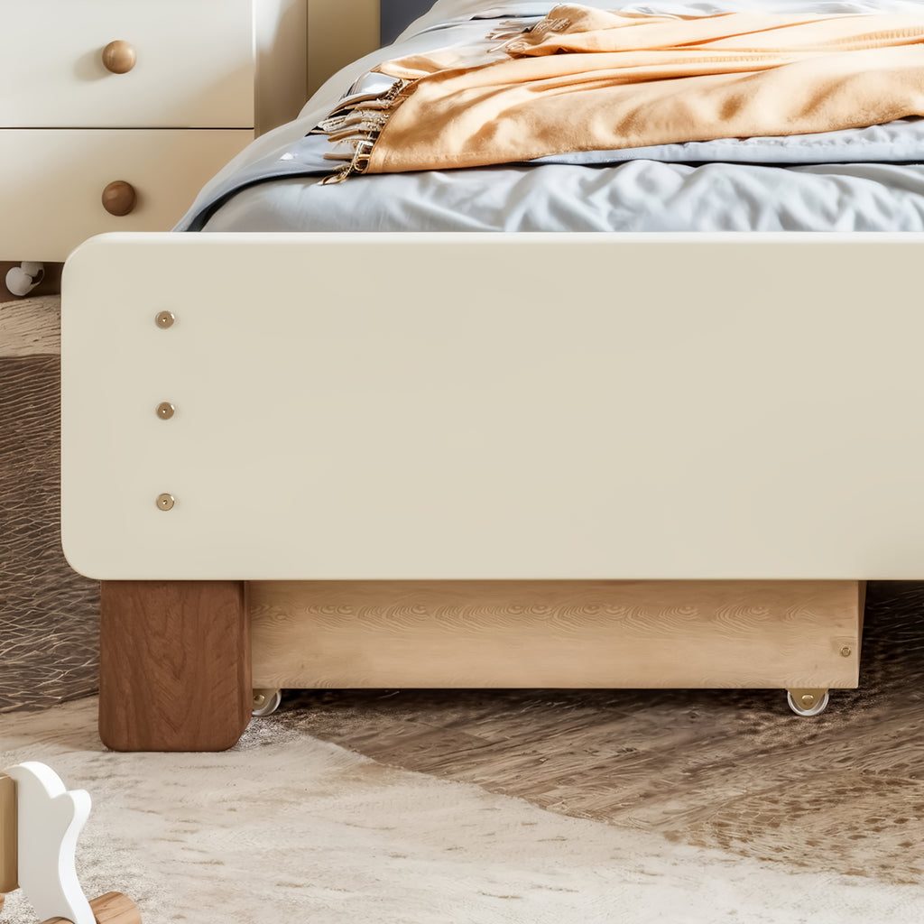 NYBOPAVIS Twin Size Bed Frame, Wood Platform Bed with Storage Drawers, No Box Spring Required, Beige & Brown