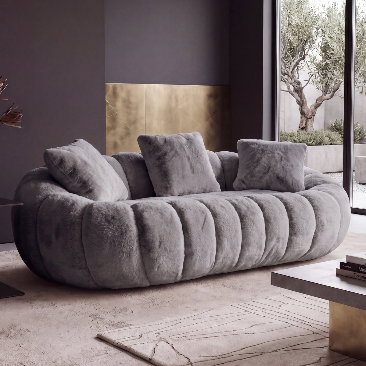 75.5'' Oversized Velvet Upholstered Sofa Bed, Comfy Sleeper Chair Sofa Couch, Floral-shaped Boneless Couch, Chaise Lounge Chair Indoor, Loveseat Cloud Couches for Living Room, Gray