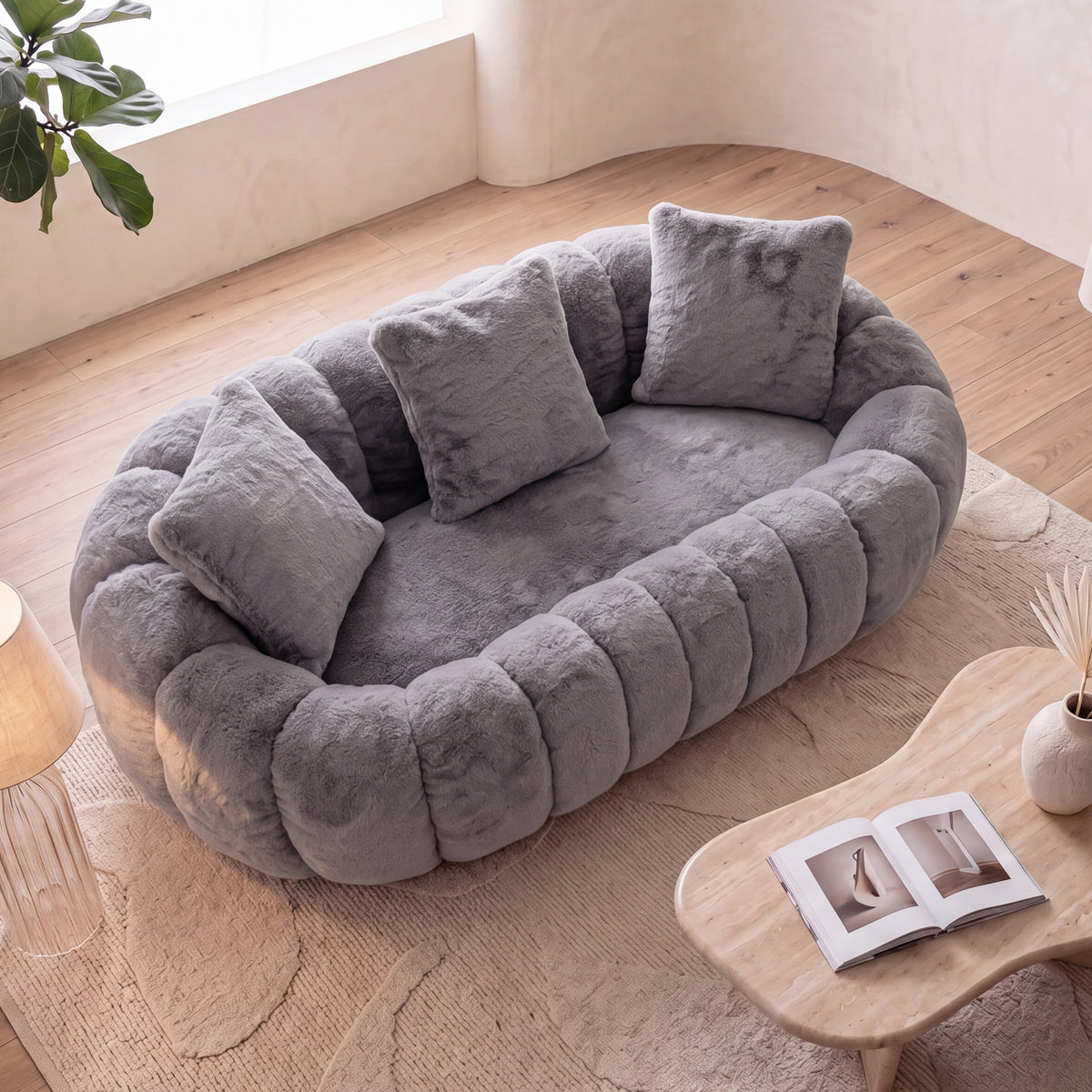 75.5'' Oversized Velvet Upholstered Sofa Bed, Comfy Sleeper Chair Sofa Couch, Floral-shaped Boneless Couch, Chaise Lounge Chair Indoor, Loveseat Cloud Couches for Living Room, Gray