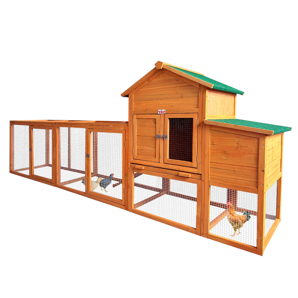 121" large Chicken Coop, Wooden Hen House with Run, Chicken Cage for 4-6 Chickens, Weatherproof Asphalt Roof, Nesting Box & Pull-Out Tray, Green