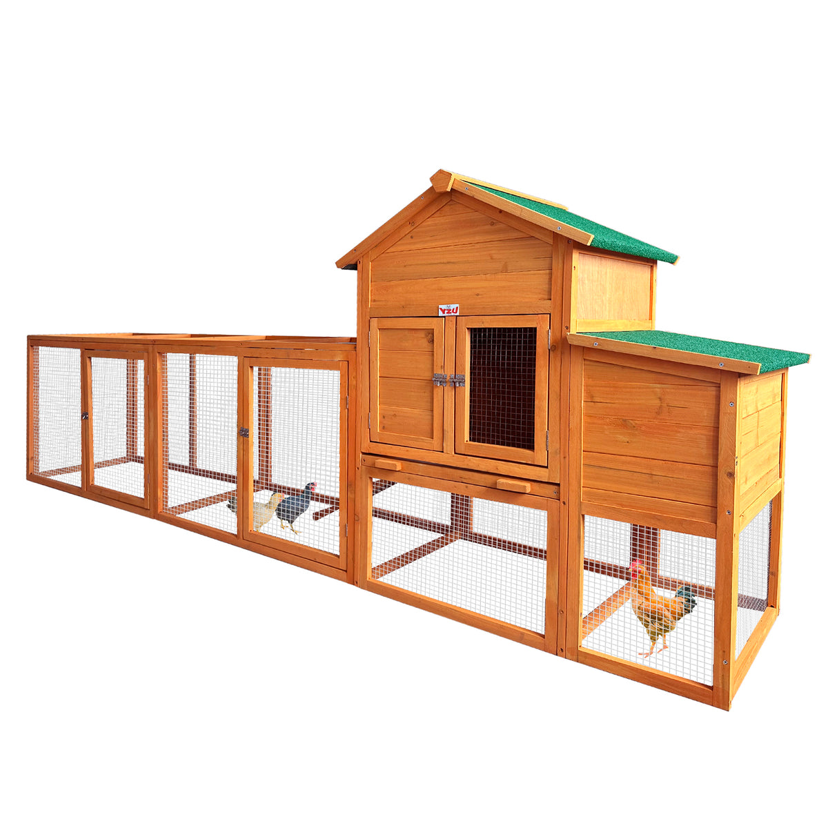 121" large Chicken Coop, Wooden Hen House with Run, Chicken Cage for 4-6 Chickens, Weatherproof Asphalt Roof, Nesting Box & Pull-Out Tray, Green