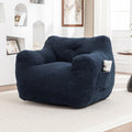Oversized Bean Bag Chair with Side Pocket, Teddy Comfy Sofa with Arms, Removable Cover Chair for Living Room, Dark Blue