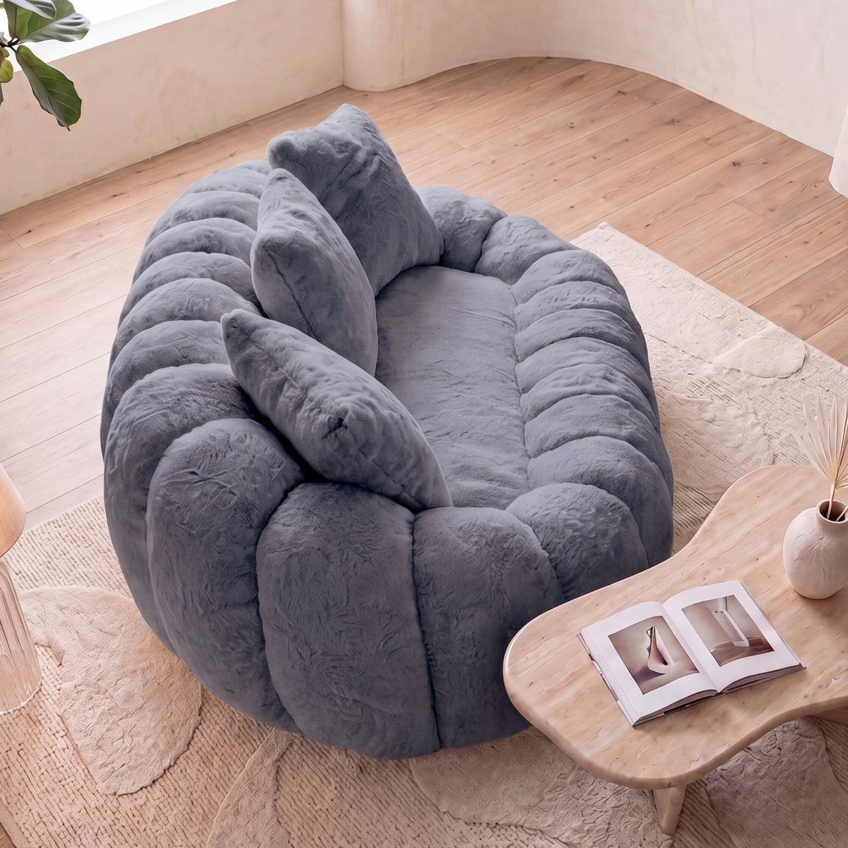 75.5'' Oversized Velvet Upholstered Sofa Bed, Comfy Sleeper Chair Sofa Couch, Floral-shaped Boneless Couch, Chaise Lounge Chair Indoor, Loveseat Cloud Couches for Living Room, Gray