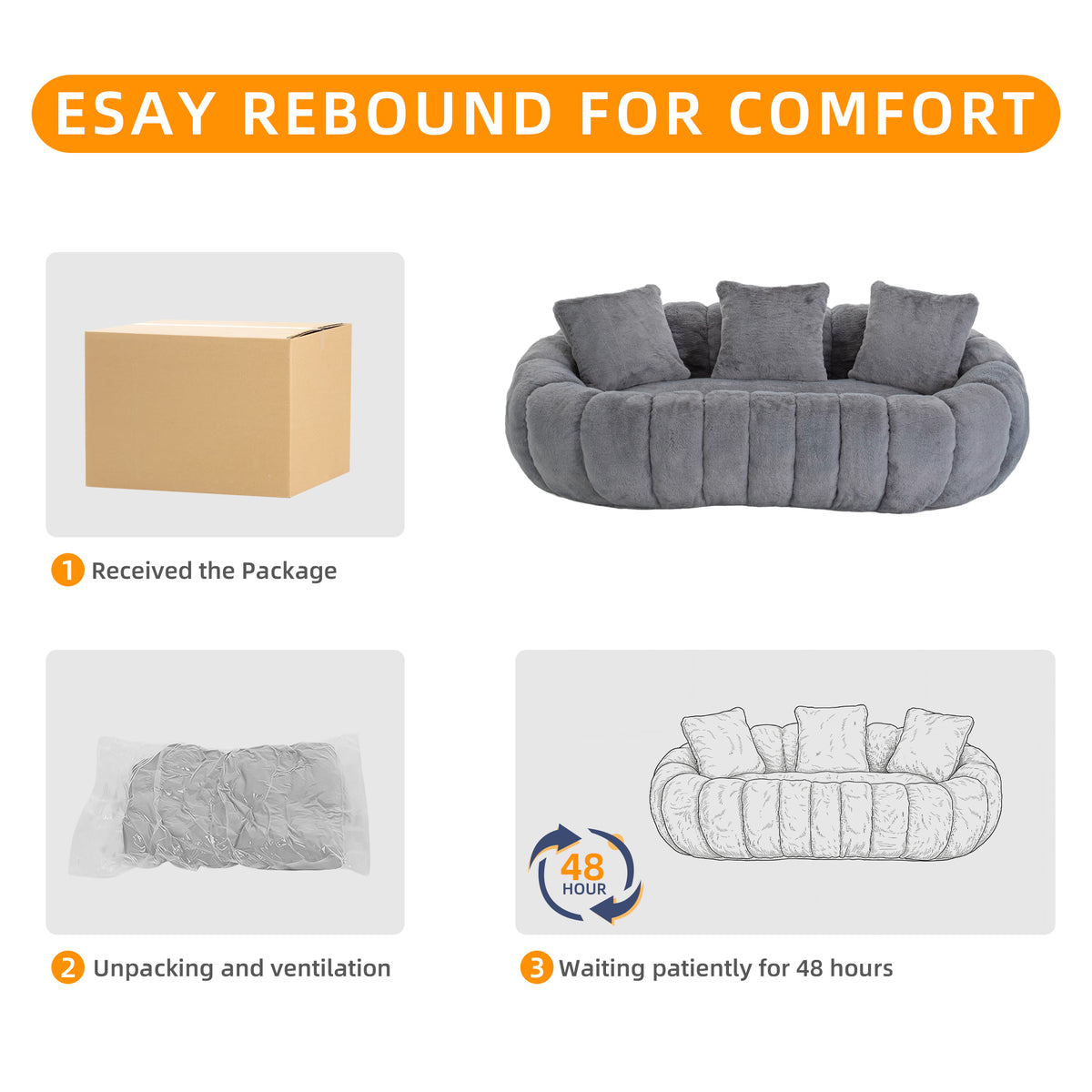 75.5'' Oversized Velvet Upholstered Sofa Bed, Comfy Sleeper Chair Sofa Couch, Floral-shaped Boneless Couch, Chaise Lounge Chair Indoor, Loveseat Cloud Couches for Living Room, Gray