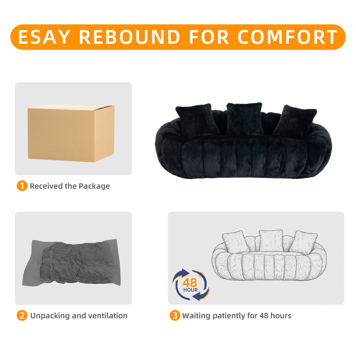 75.5'' Oversized Velvet Upholstered Sofa Bed, Comfy Sleeper Chair Sofa Couch, Floral-shaped Boneless Couch, Chaise Lounge Chair Indoor, Loveseat Cloud Couches for Living Room, Black