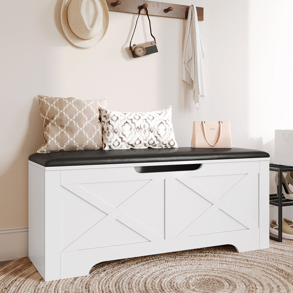 Wooden Storage Bench 39” Toy Box, Entryway Storage Trunk,Shoe Bench with Storage,Load up to 420 lb,for Living Room, Bedroom, Entryway,White