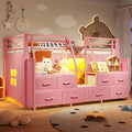 NYBOPAVIS Twin Metal Loft Bed Frame with 8 Drawers & LED Light, Independent Spaces under Bed with Stairs, Pink