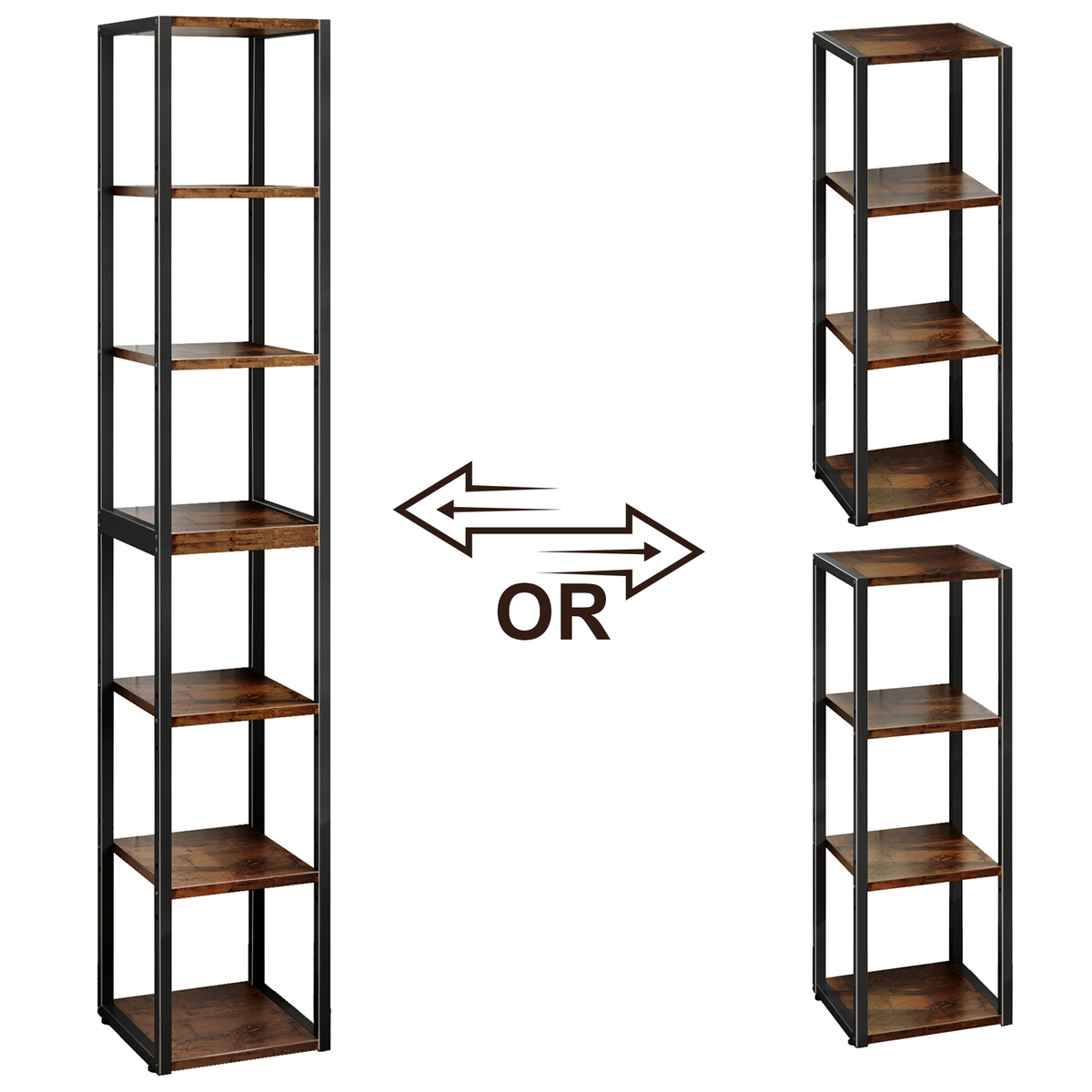 71" 7-Tier Separable Bookshelf, Storage Bookcase with Adjustable Shelves, Versatile for Living Room, Bedroom, Rustic Brown